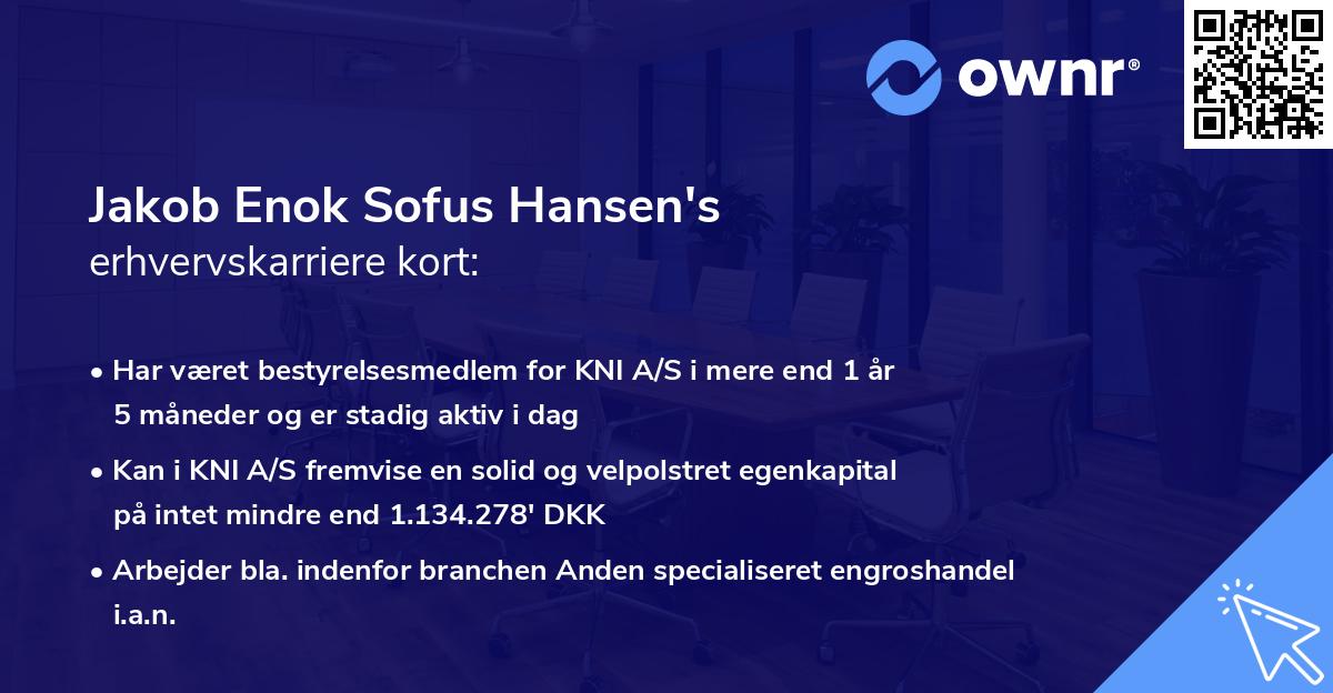 Jakob Enok Sofus Hansen's erhvervskarriere kort