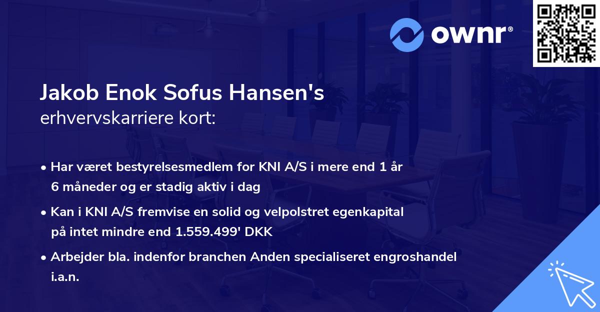 Jakob Enok Sofus Hansen's erhvervskarriere kort