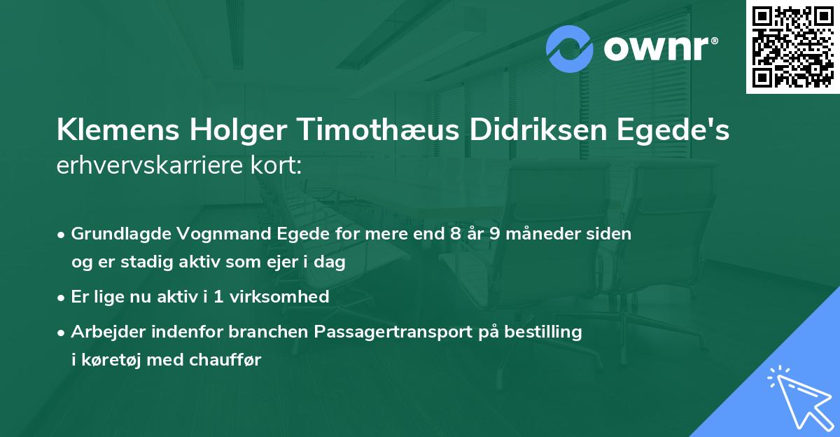 Klemens Holger Timothæus Didriksen Egede's erhvervskarriere kort