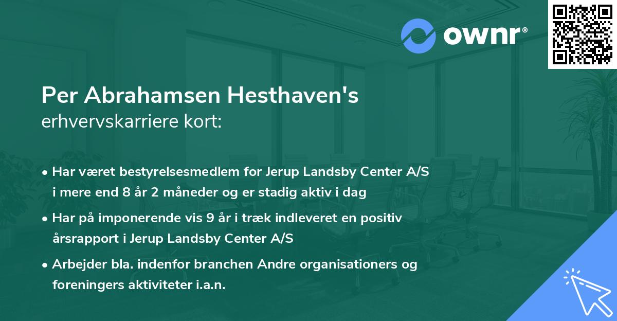 Per Abrahamsen Hesthaven's erhvervskarriere kort