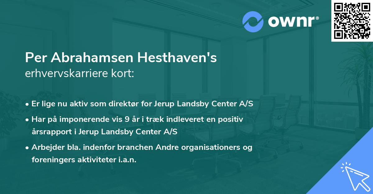 Per Abrahamsen Hesthaven's erhvervskarriere kort