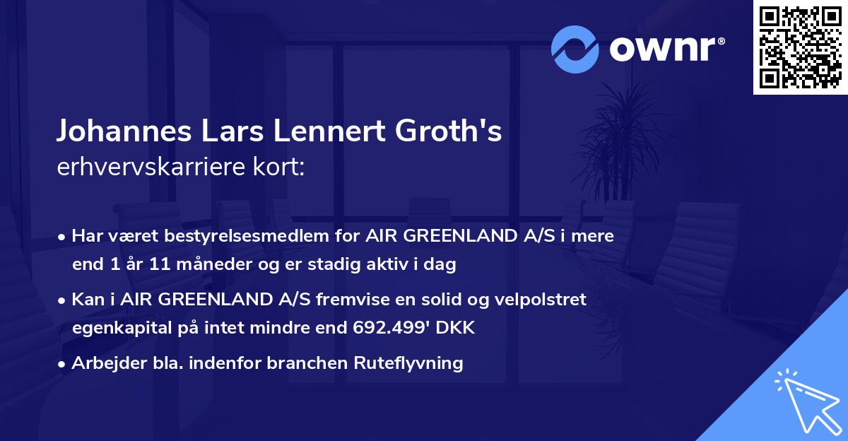 Johannes Lars Lennert Groth's erhvervskarriere kort