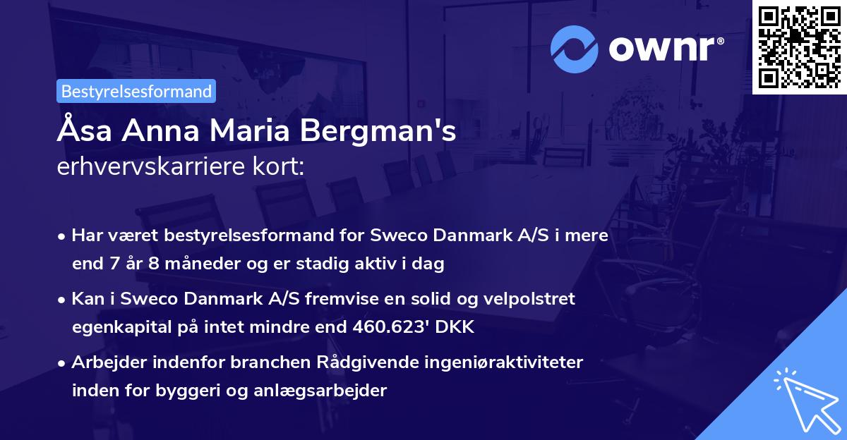 Åsa Anna Maria Bergman's erhvervskarriere kort