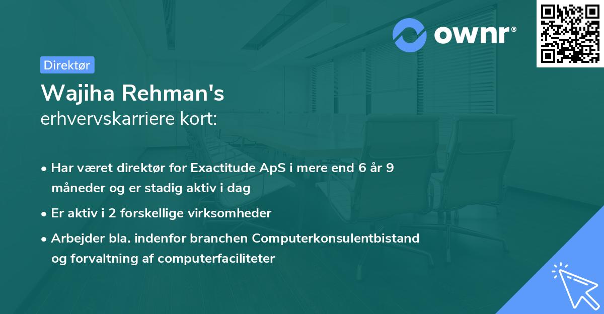Wajiha Rehman's erhvervskarriere kort