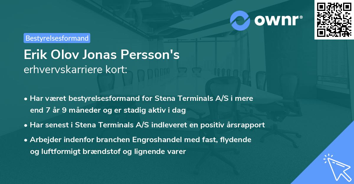 Erik Olov Jonas Persson's erhvervskarriere kort