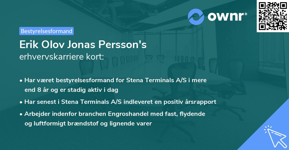 Erik Olov Jonas Persson's erhvervskarriere kort