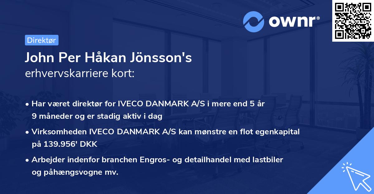 John Per Håkan Jönsson's erhvervskarriere kort