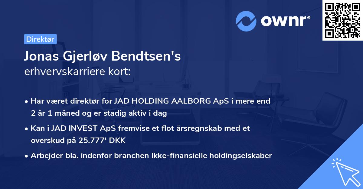Jonas Gjerløv Bendtsen's erhvervskarriere kort