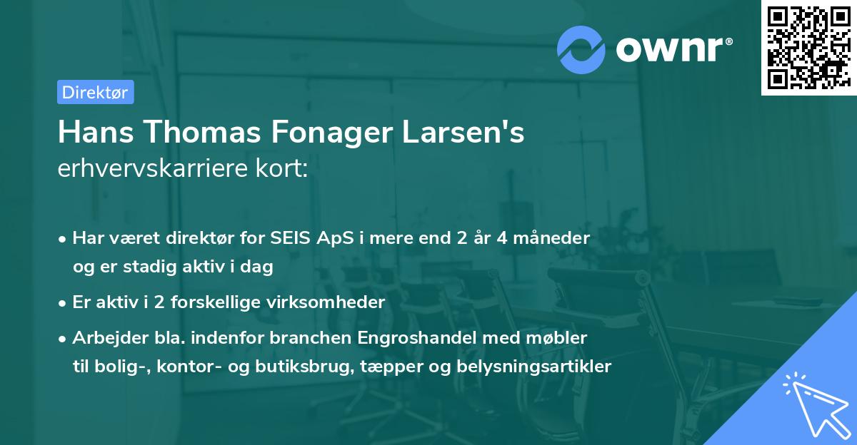 Hans Thomas Fonager Larsen's erhvervskarriere kort
