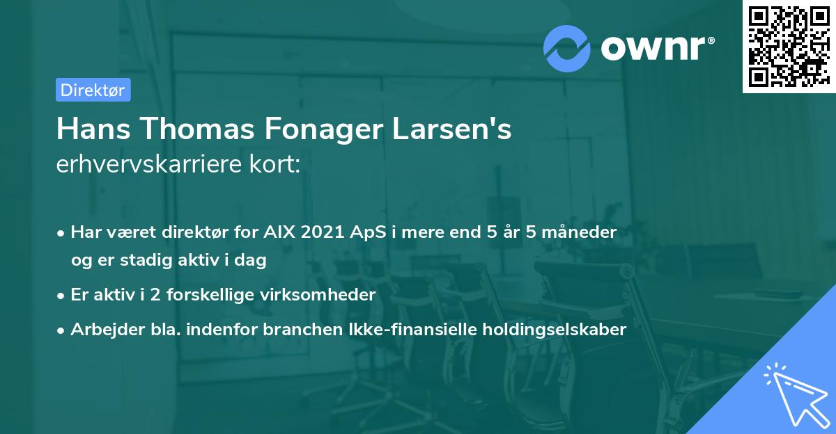 Hans Thomas Fonager Larsen's erhvervskarriere kort