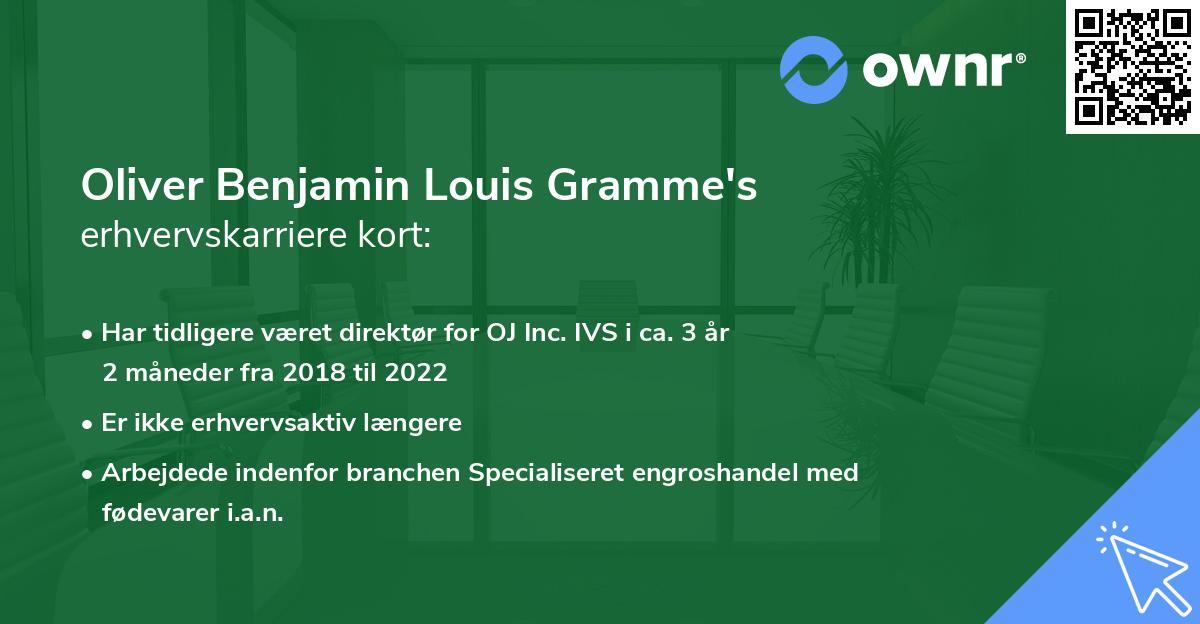 Oliver Benjamin Louis Gramme's erhvervskarriere kort