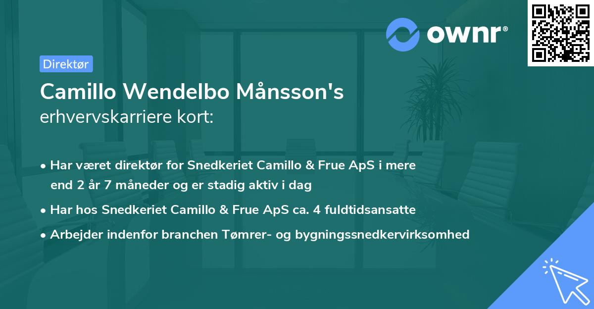 Camillo Wendelbo Månsson's erhvervskarriere kort