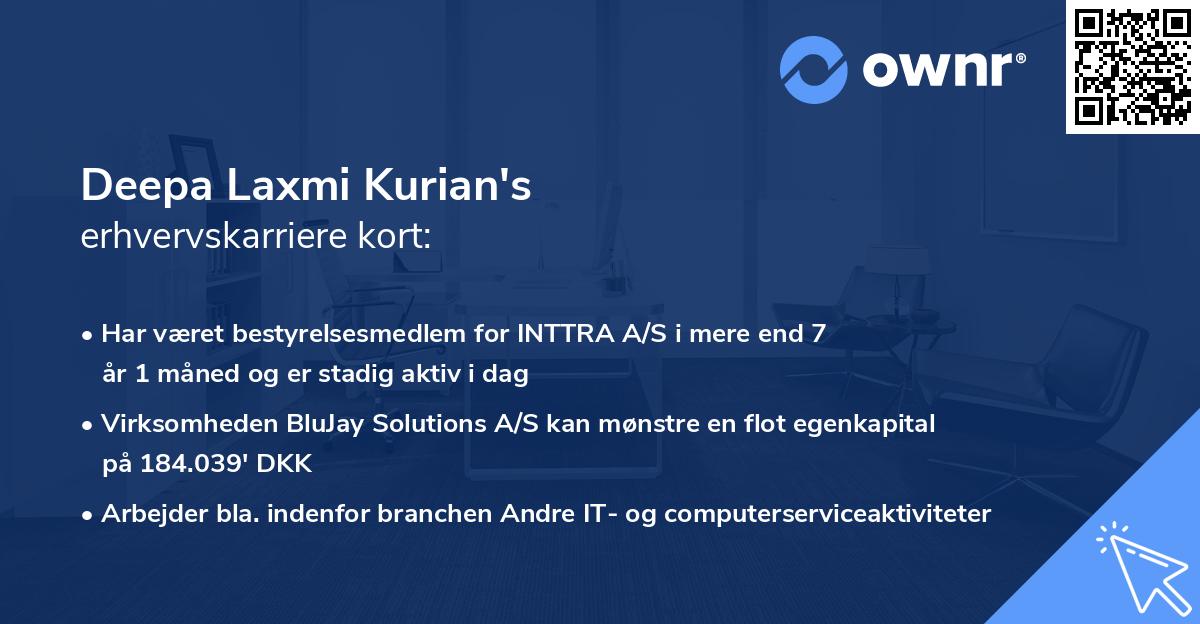 Deepa Laxmi Kurian's erhvervskarriere kort
