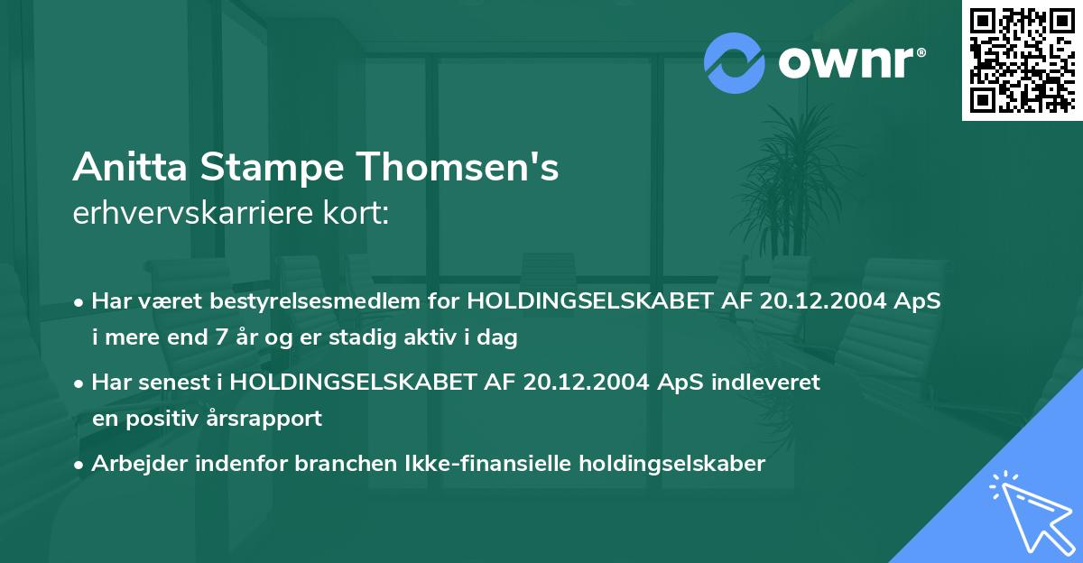 Anitta Stampe Thomsen's erhvervskarriere kort