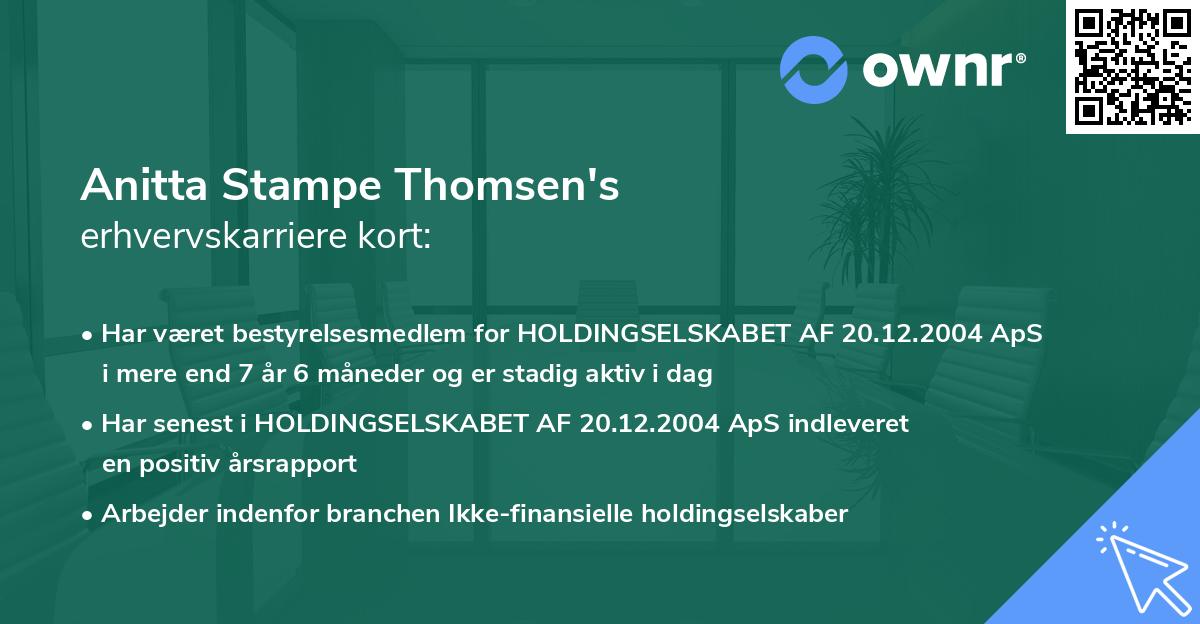 Anitta Stampe Thomsen's erhvervskarriere kort