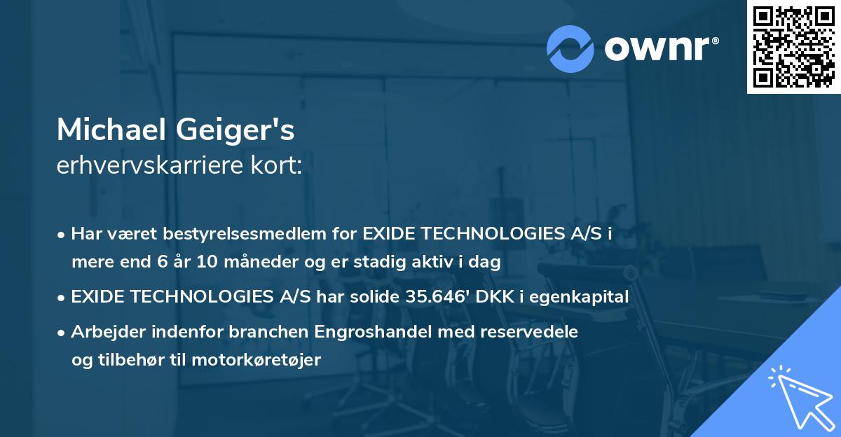 Michael Geiger's erhvervskarriere kort