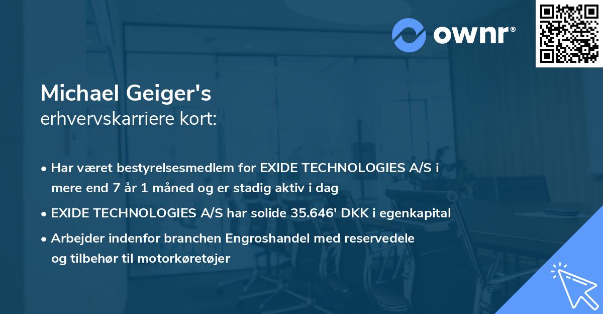 Michael Geiger's erhvervskarriere kort