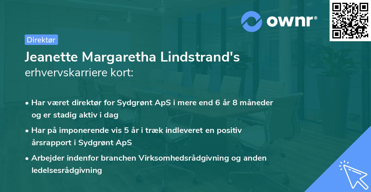 Jeanette Margaretha Lindstrand's erhvervskarriere kort