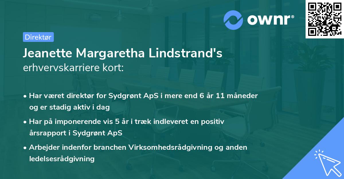 Jeanette Margaretha Lindstrand's erhvervskarriere kort