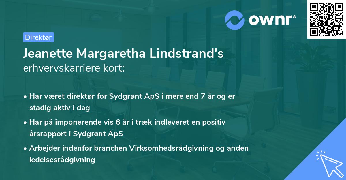 Jeanette Margaretha Lindstrand's erhvervskarriere kort
