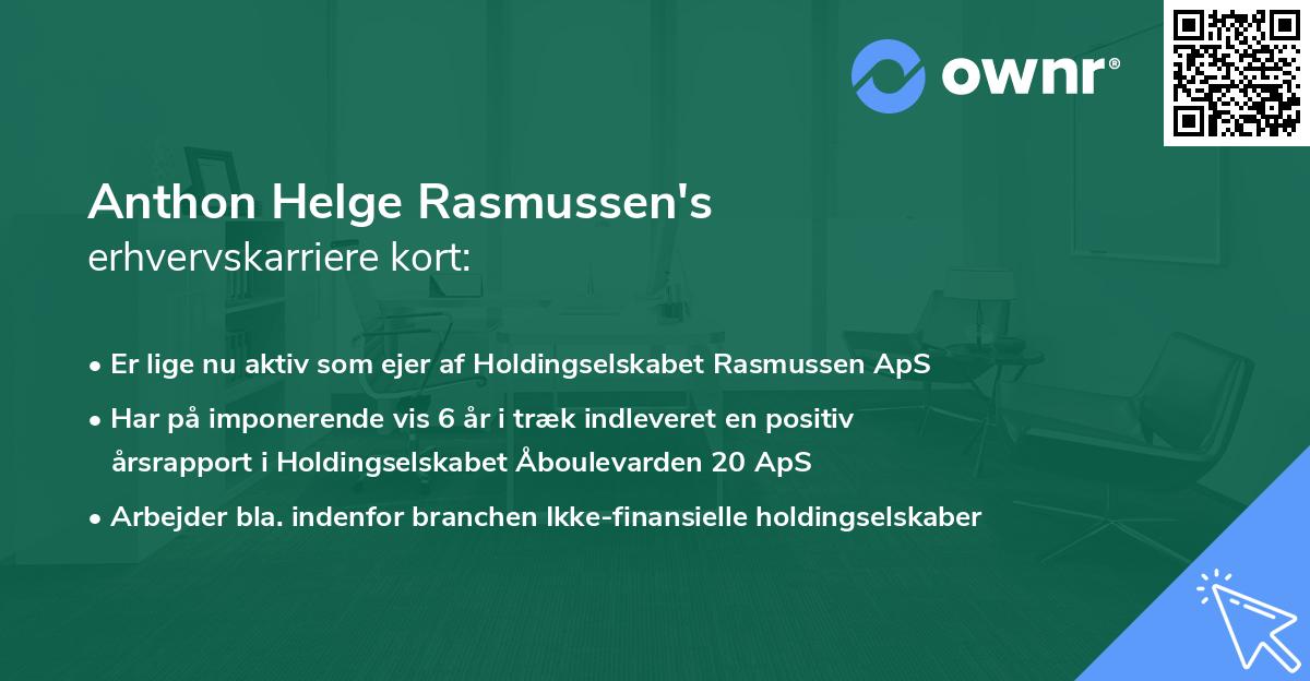 Anthon Helge Rasmussen's erhvervskarriere kort