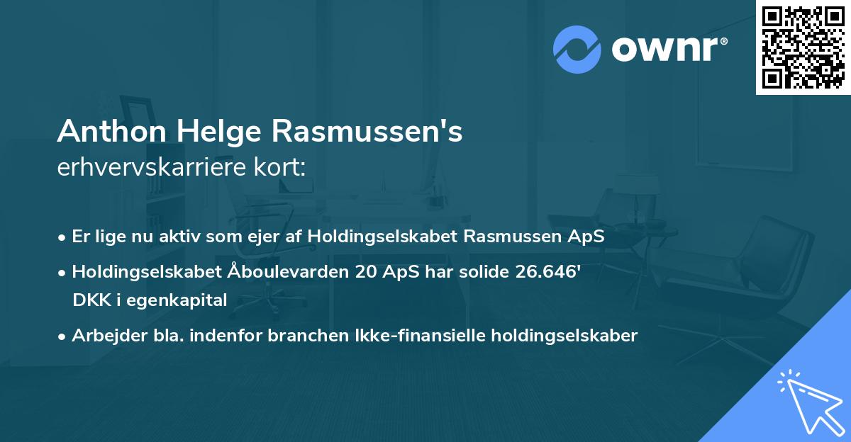 Anthon Helge Rasmussen's erhvervskarriere kort