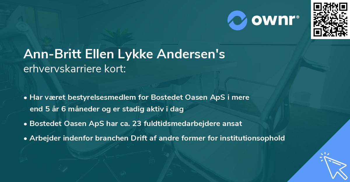 Ann-Britt Ellen Lykke Andersen's erhvervskarriere kort