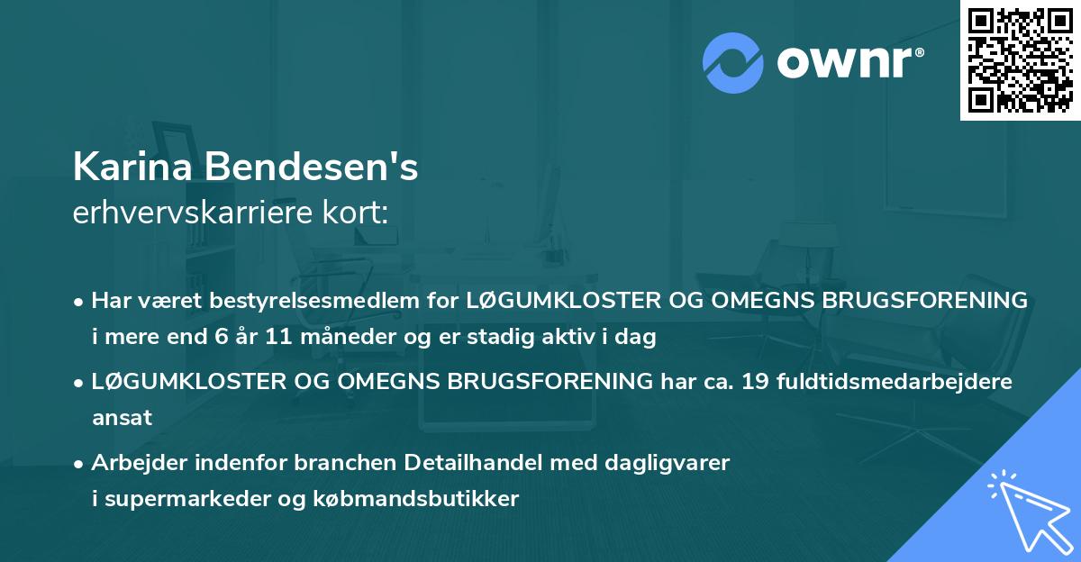 Karina Bendesen's erhvervskarriere kort