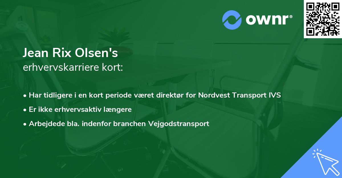 Jean Rix Olsen's erhvervskarriere kort