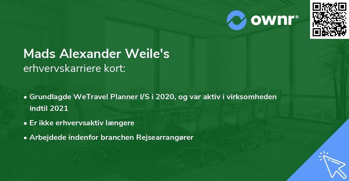 Mads Alexander Weile's erhvervskarriere kort