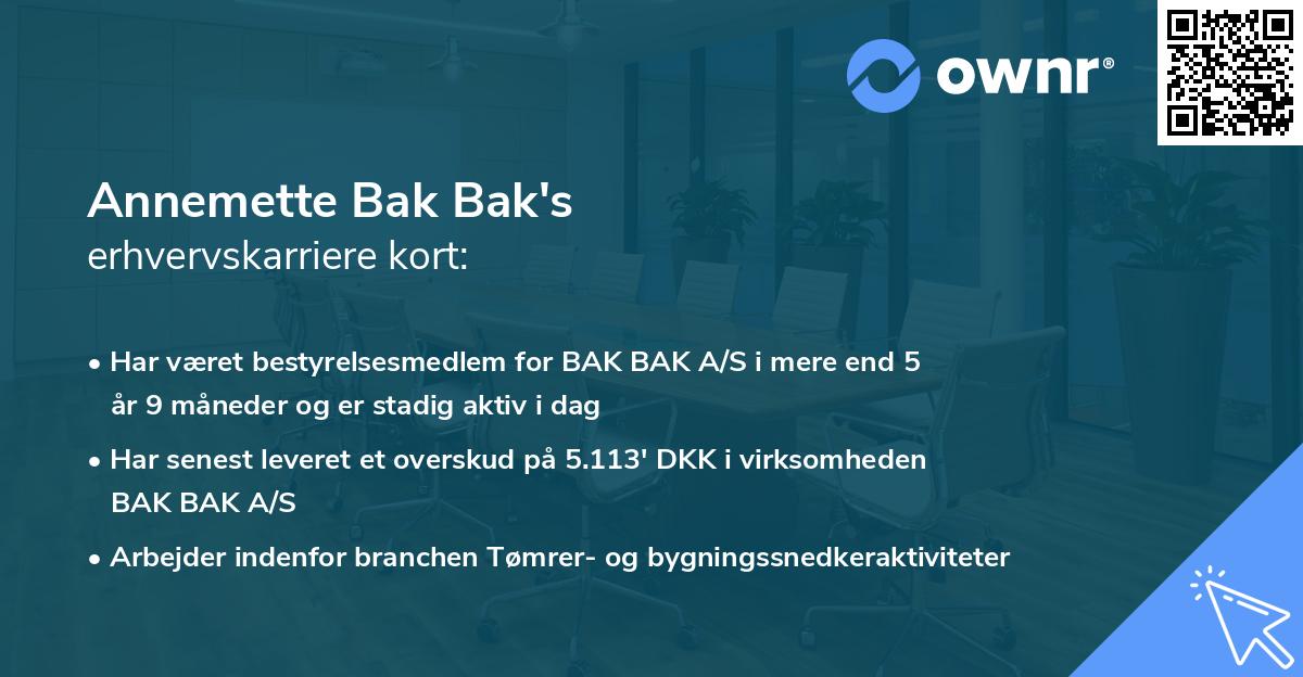 Annemette Bak Bak's erhvervskarriere kort