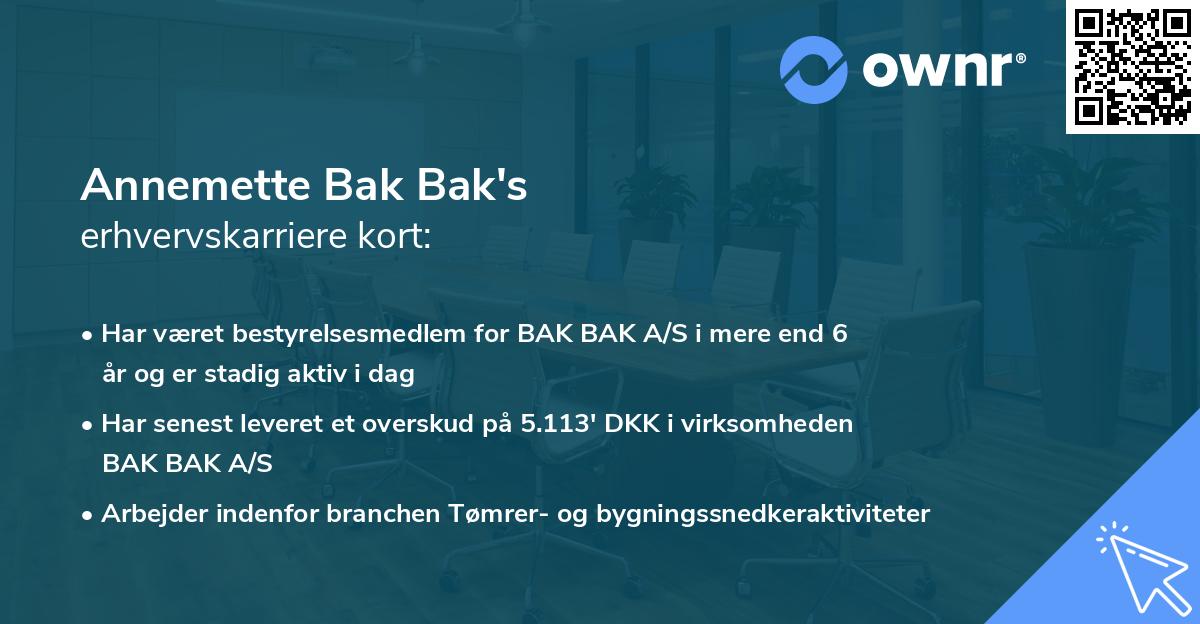 Annemette Bak Bak's erhvervskarriere kort