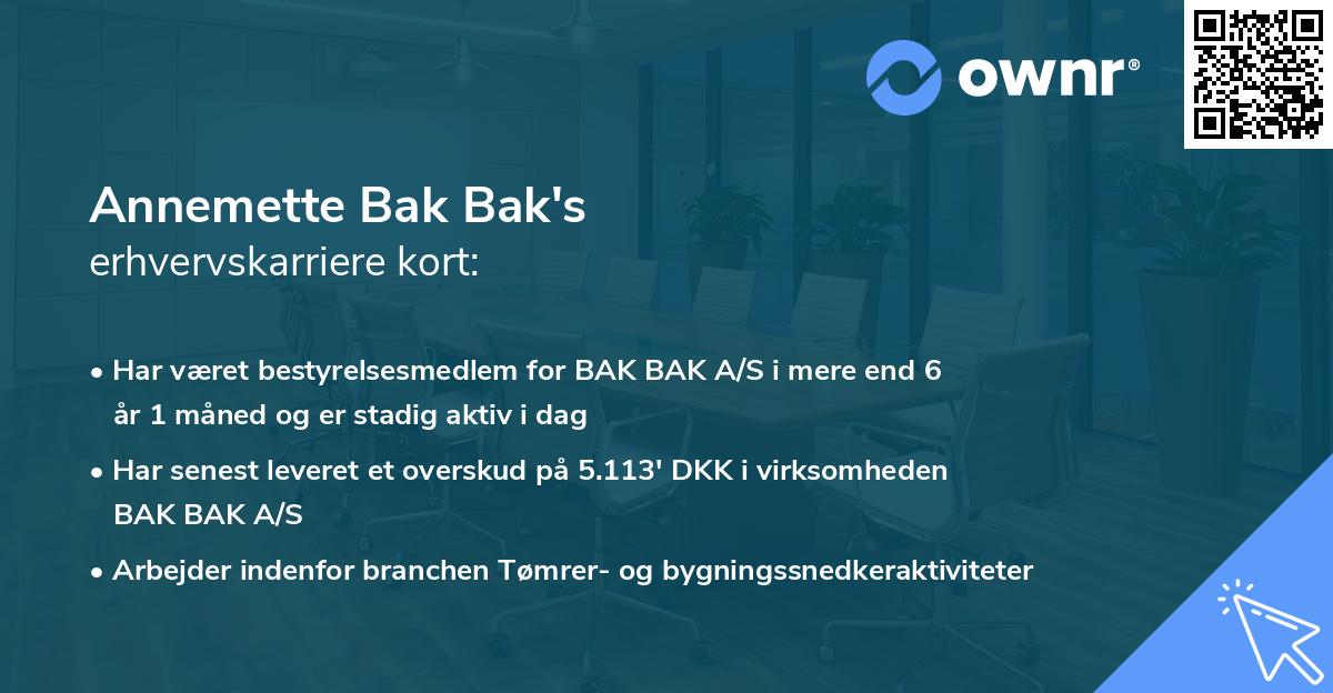 Annemette Bak Bak's erhvervskarriere kort