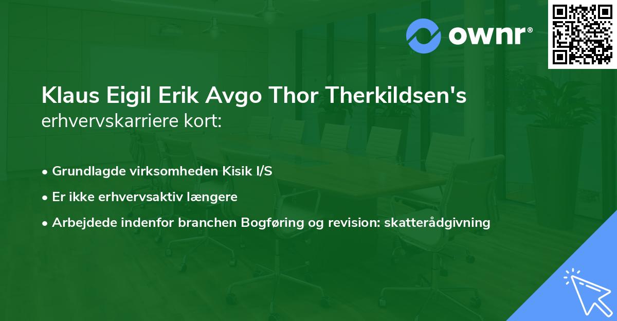 Klaus Eigil Erik Avgo Thor Therkildsen's erhvervskarriere kort