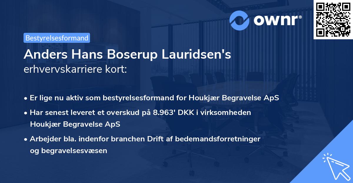 Anders Hans Boserup Lauridsen's erhvervskarriere kort