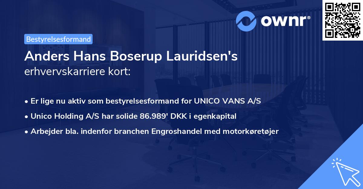 Anders Hans Boserup Lauridsen's erhvervskarriere kort