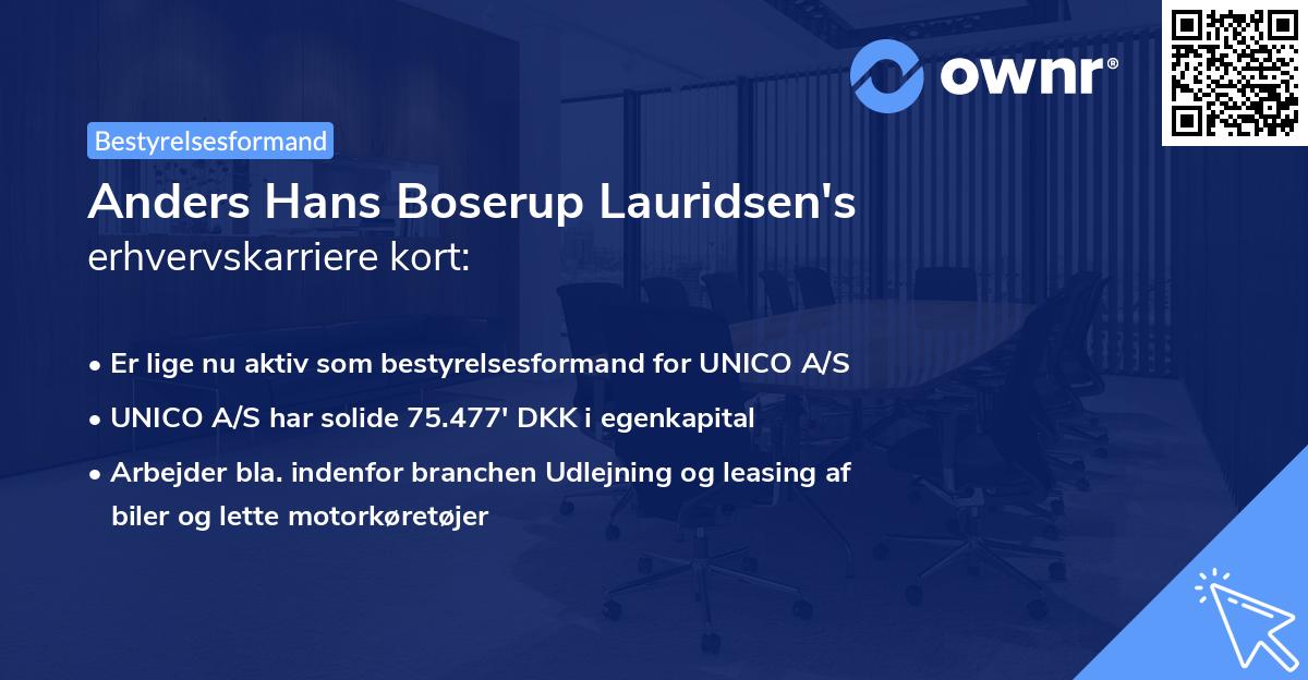 Anders Hans Boserup Lauridsen's erhvervskarriere kort