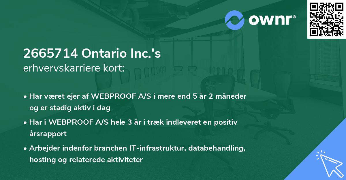 2665714 Ontario Inc.'s erhvervskarriere kort