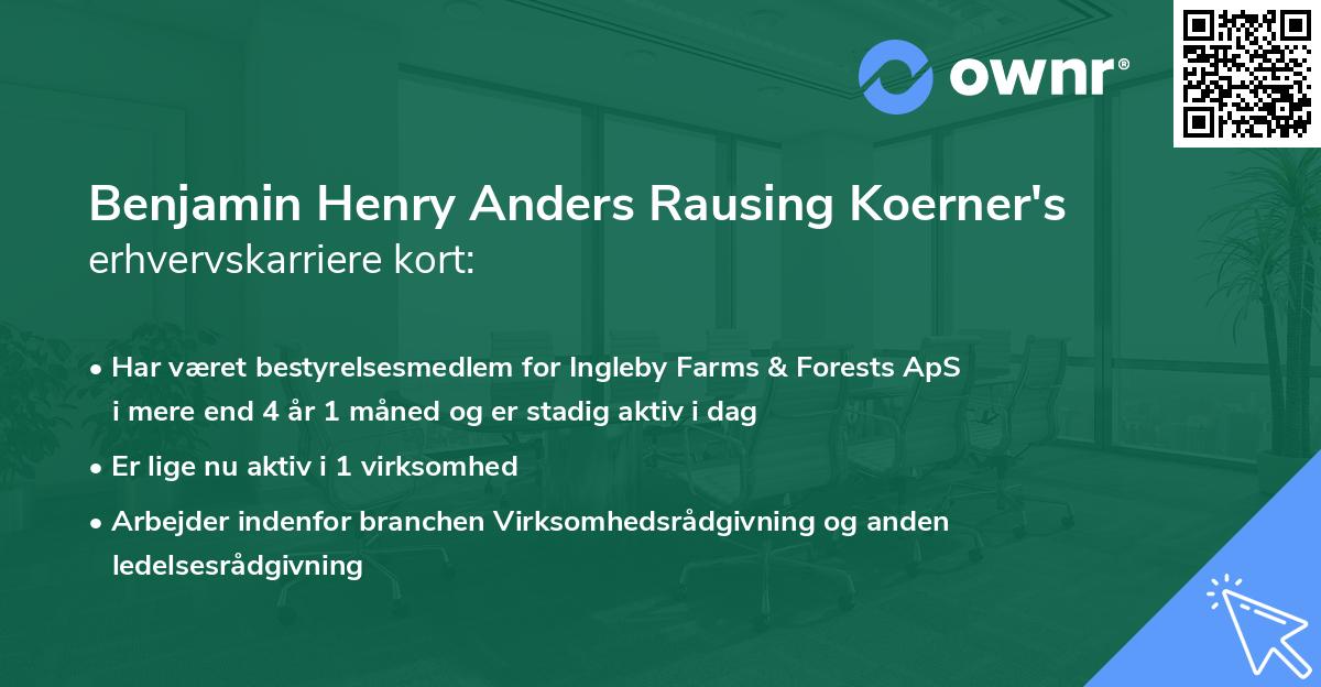 Benjamin Henry Anders Rausing Koerner's erhvervskarriere kort