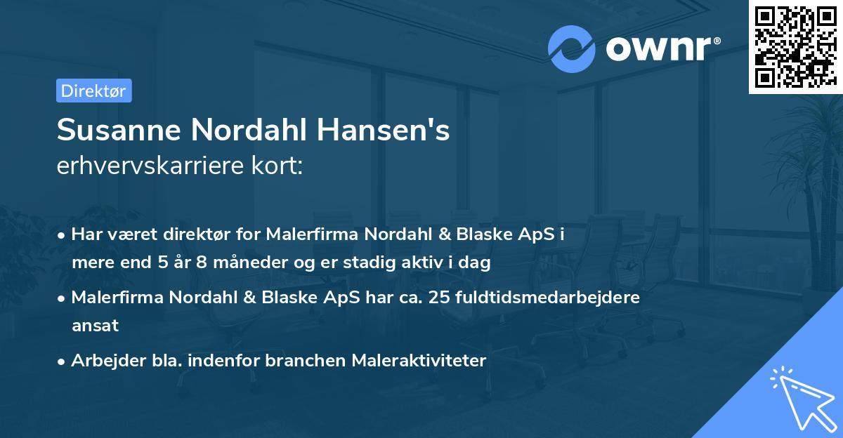 Susanne Nordahl Hansen's erhvervskarriere kort