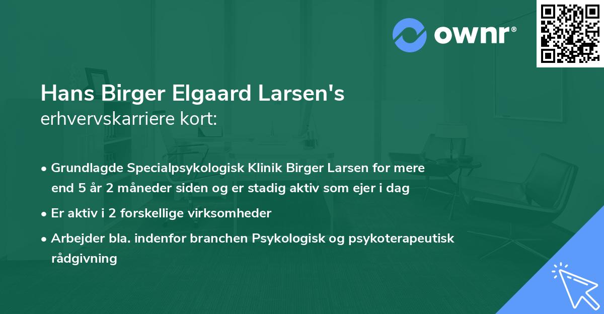 Hans Birger Elgaard Larsen's erhvervskarriere kort
