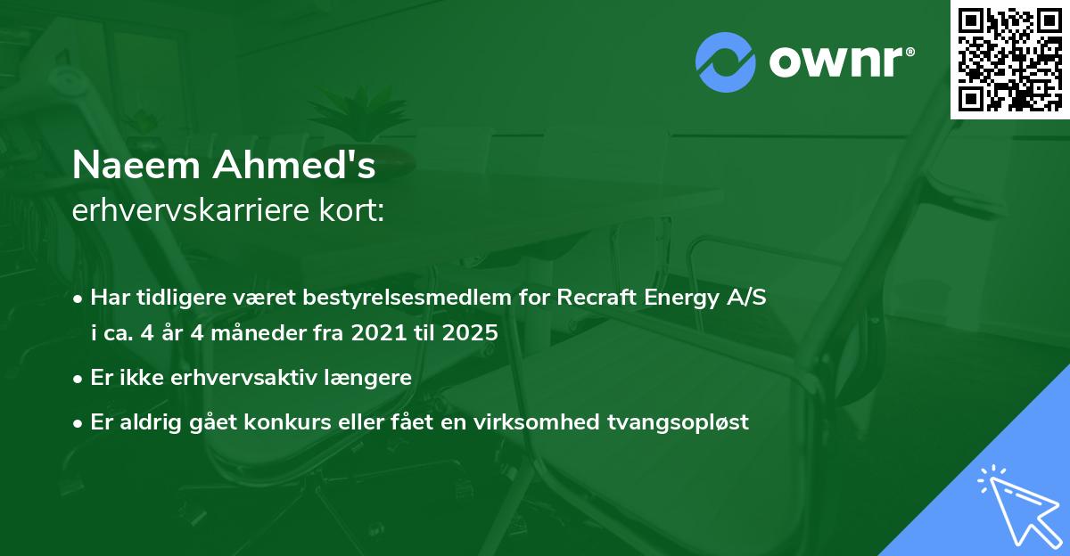 Naeem Ahmed's erhvervskarriere kort