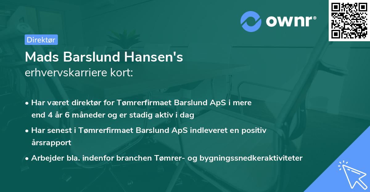 Mads Barslund Hansen's erhvervskarriere kort