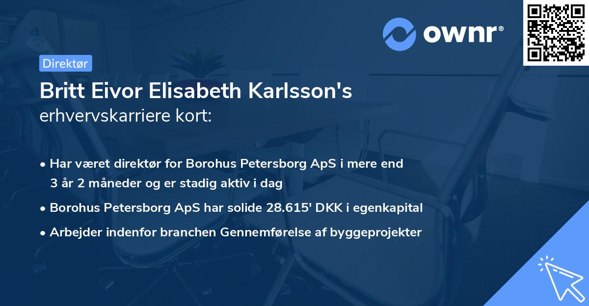 Britt Eivor Elisabeth Karlsson's erhvervskarriere kort