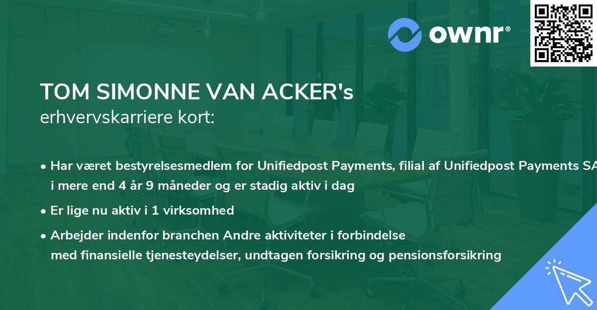 TOM SIMONNE VAN ACKER's erhvervskarriere kort