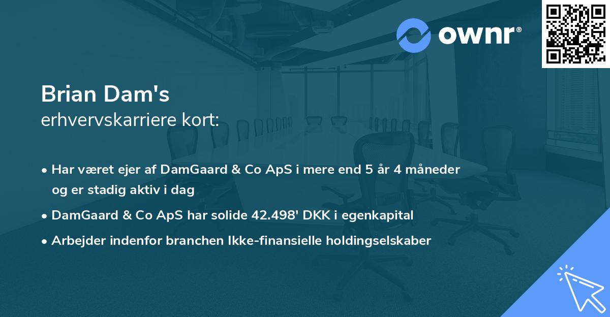 Brian Dam's erhvervskarriere kort