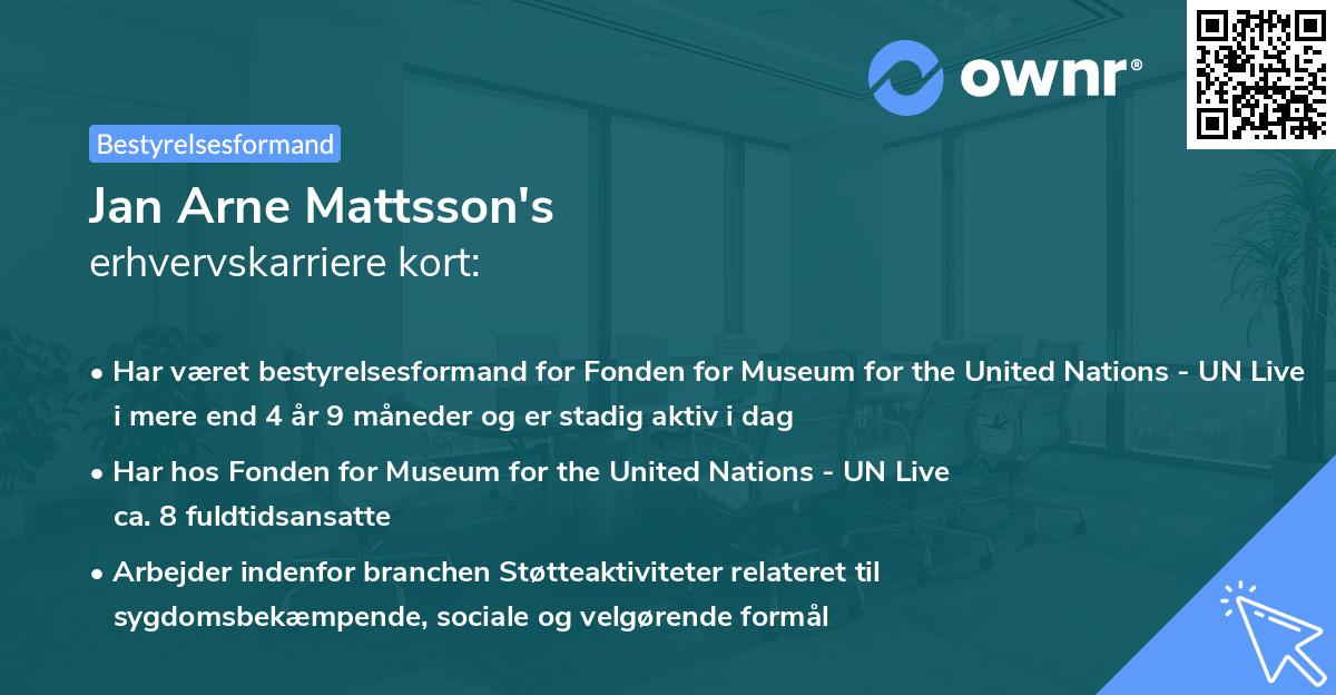 Jan Arne Mattsson's erhvervskarriere kort