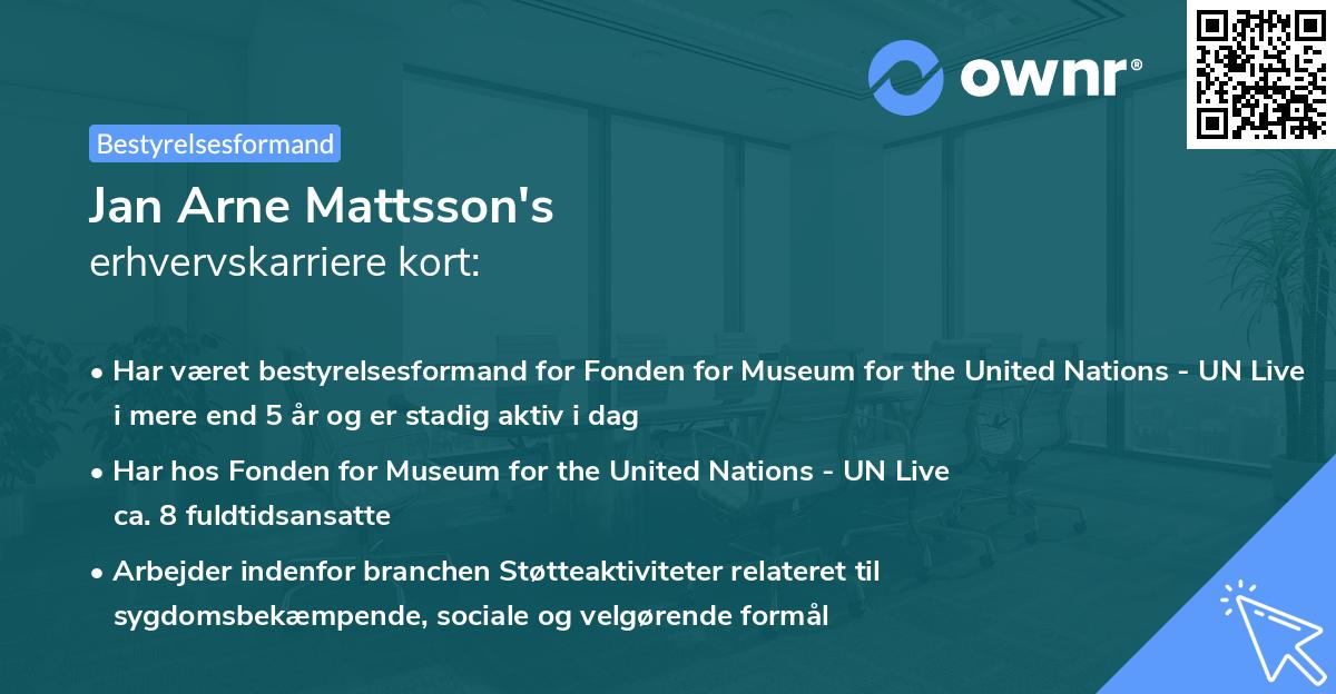 Jan Arne Mattsson's erhvervskarriere kort