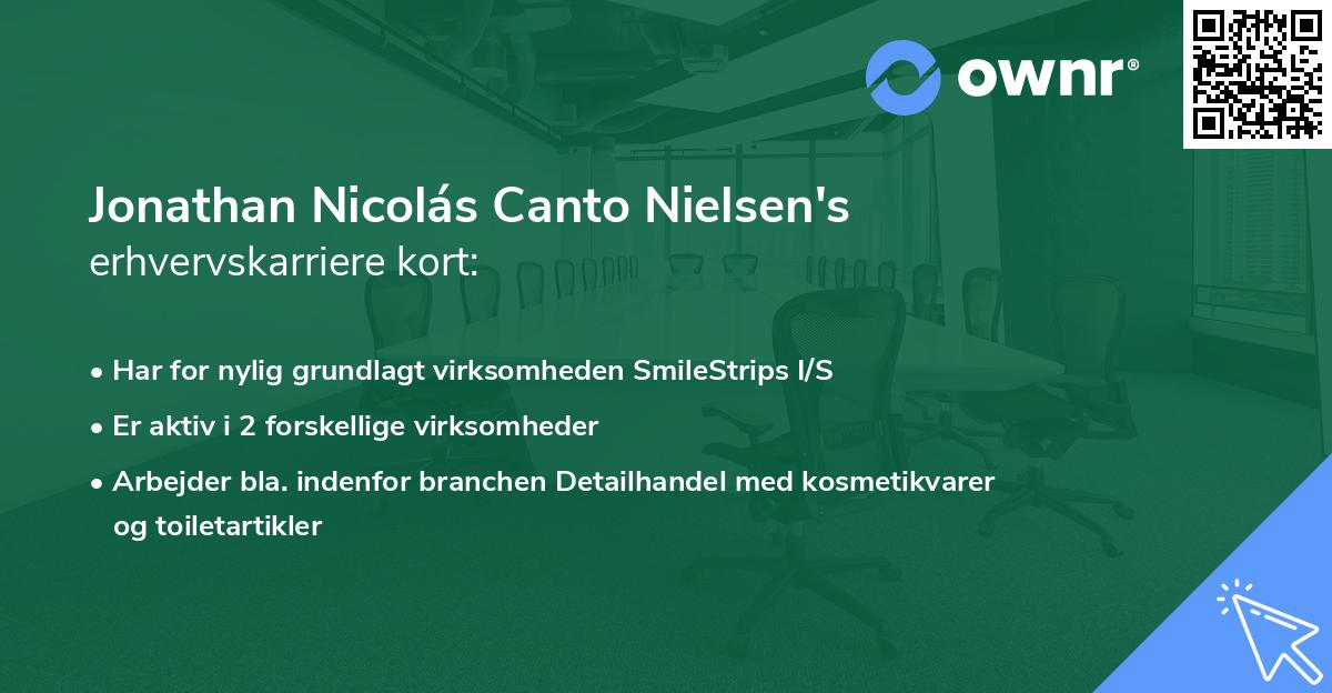 Jonathan Nicolás Canto Nielsen's erhvervskarriere kort