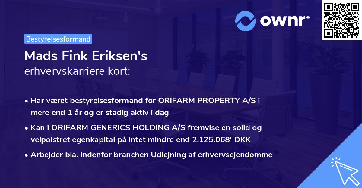 Mads Fink Eriksen's erhvervskarriere kort